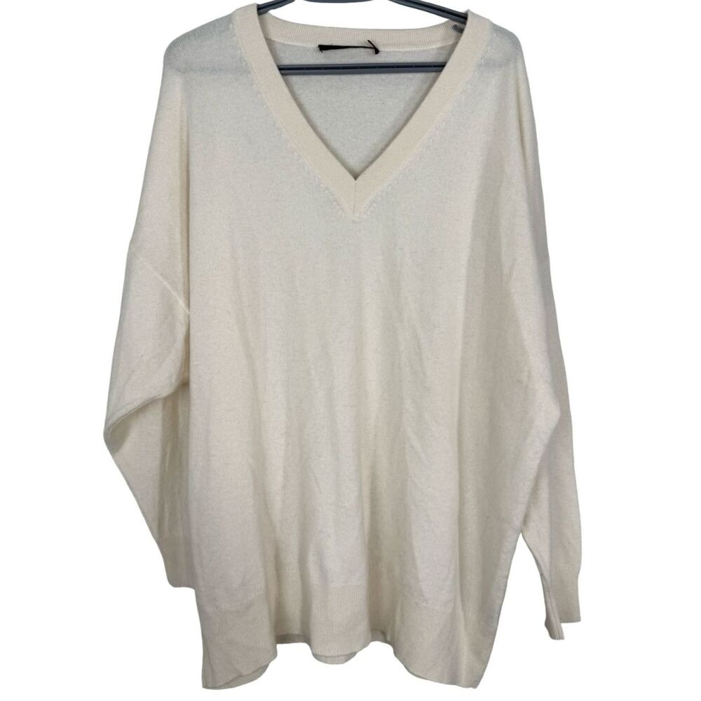 Jenni Kayne Flynn Cashmere Sweater Sz XL Quiet Luxury V Neck Fisherman Cream
